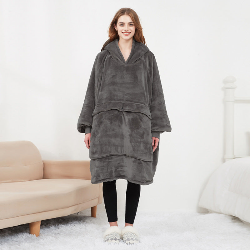 USB Heated Wearable Blanket Oversized Lazy Hoodie With Large Heating Area Back Cozy Warm Sherpa Hoodie Blanket No Battery Pack