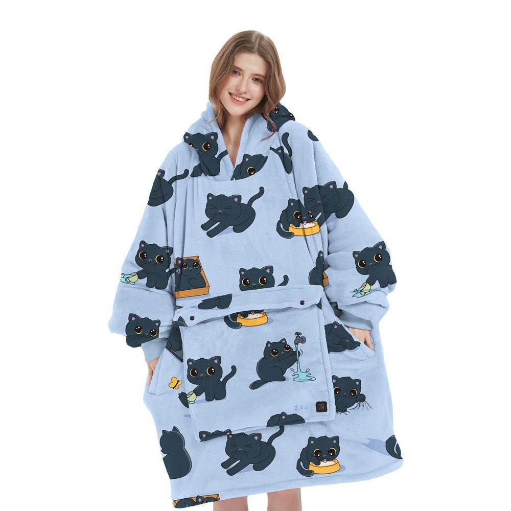 USB Heated Wearable Blanket Oversized Lazy Hoodie With Large Heating Area Back Cozy Warm Sherpa Hoodie Blanket No Battery Pack